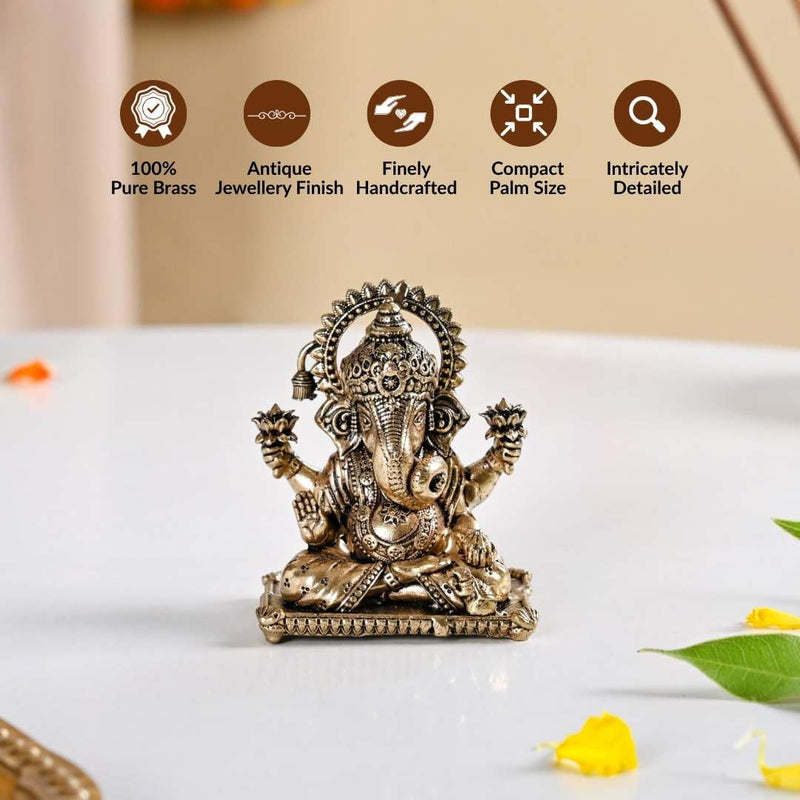 Pure Brass Vighnaharta Ganpati Idol With Gift Box 5cm