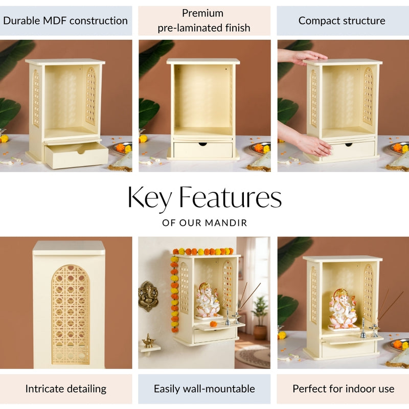 Daily Pooja Mandir For Home And Office Ivory 30x17x42cm