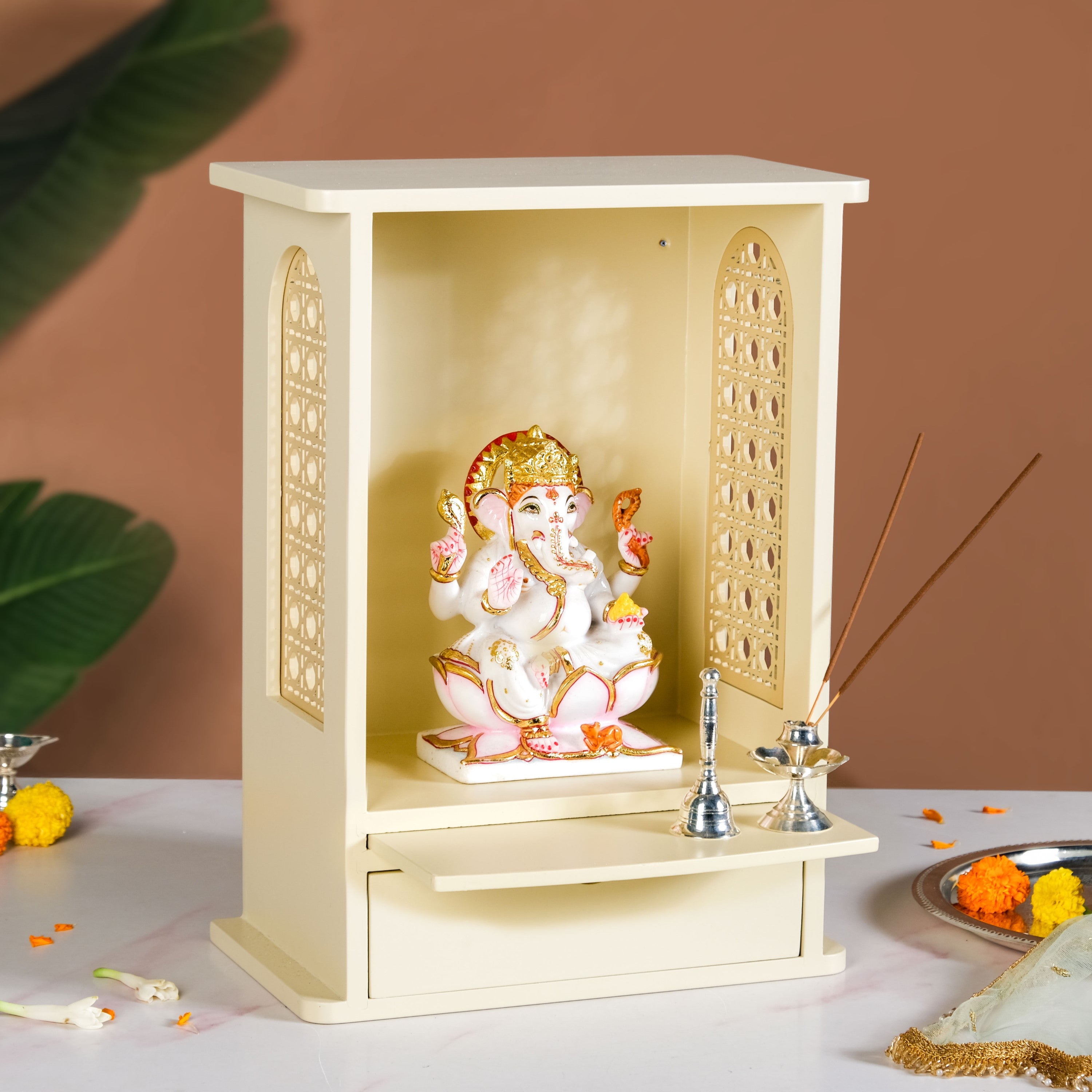 Daily Pooja Mandir For Home And Office Ivory Medium 30x17x42cm