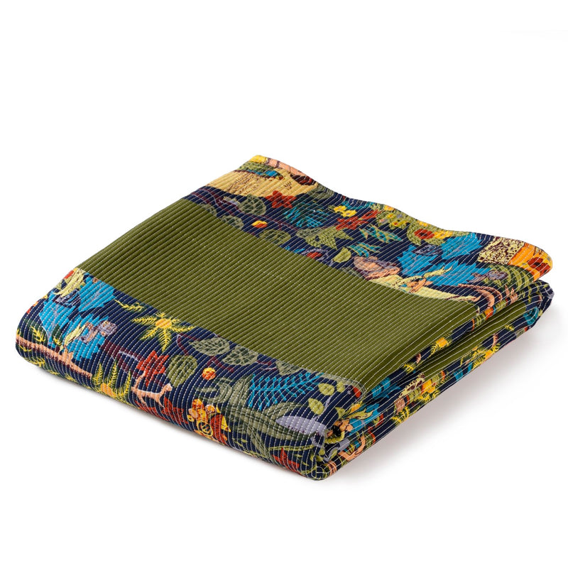 Dark Blue Frida Kahlo Inspired Quilted Cotton Bedcover 250x222cm