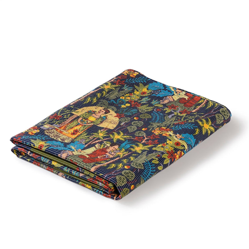 Dark Blue Frida Kahlo Inspired Quilted Cotton Bedcover 250x222cm
