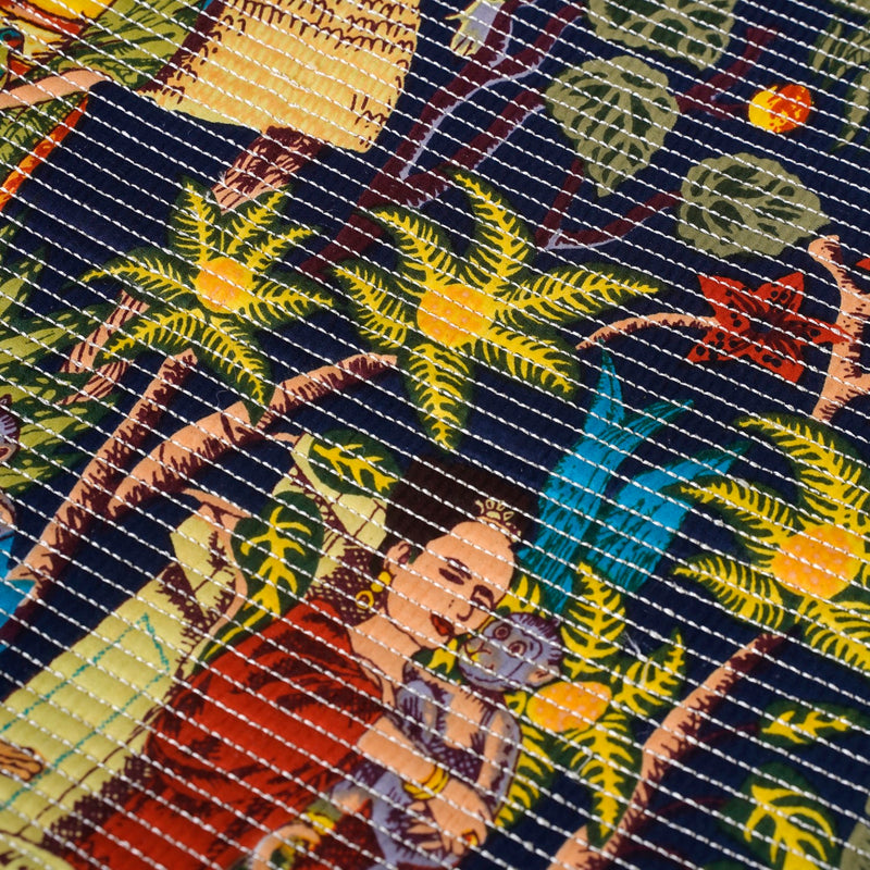 Dark Blue Frida Kahlo Inspired Quilted Cotton Bedcover 250x222cm