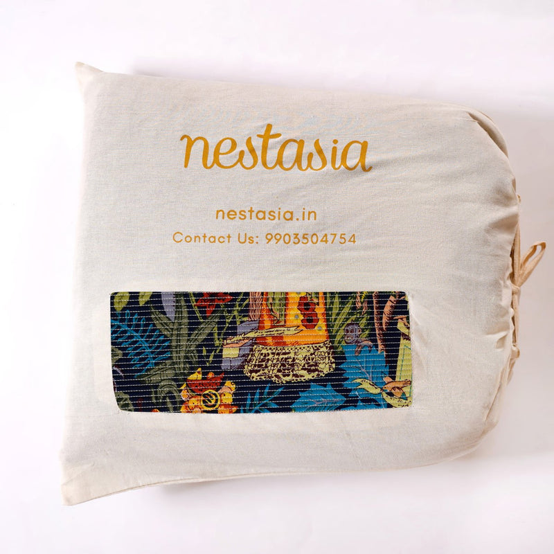 Dark Blue Frida Kahlo Inspired Quilted Cotton Bedcover 250x222cm