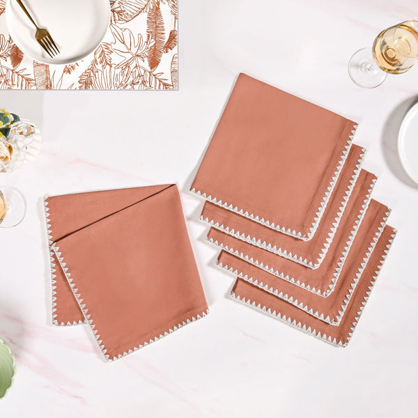 Terracotta Embroidered Edges Table Napkin Set Of 6