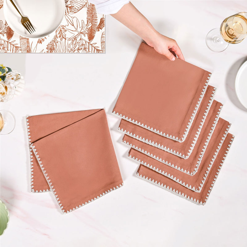 Terracotta Embroidered Edges Table Napkin Set Of 6