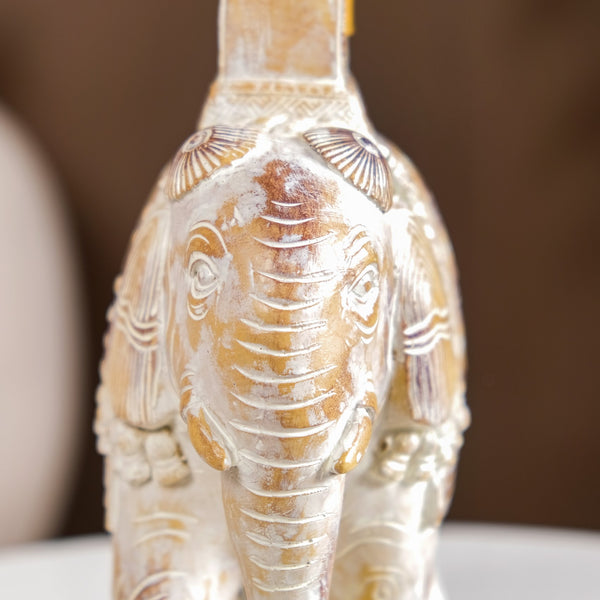 Decorated Elephant With Gold Bell Showpiece White