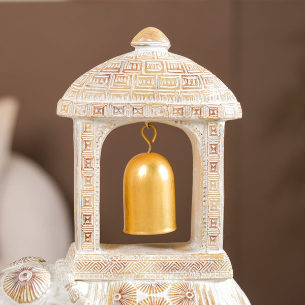 Decorated Elephant With Gold Bell Showpiece White