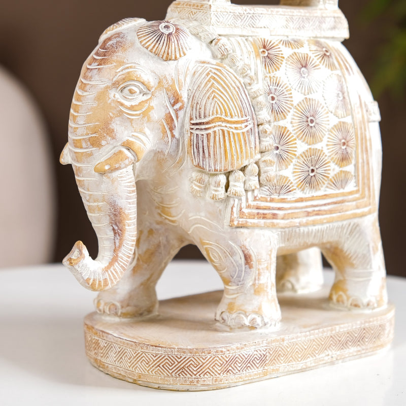 Decorated Elephant With Gold Bell Showpiece White- White Showpiece, Bell Figurine, Decorative Elephant, Home Decor, Ambabari Statue, Bell Ornament