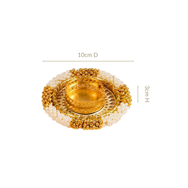 Decorative Pearl Gold Beaded Tealight Holders Set Of 6