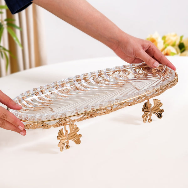 Ornate Metal Glass Decorative Boat Tray