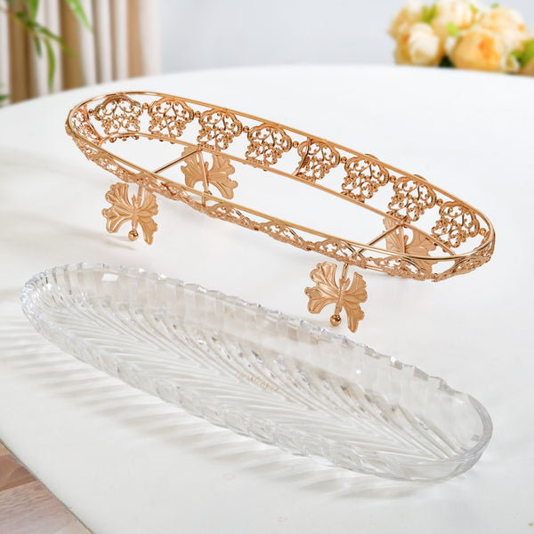 Ornate Metal Glass Decorative Boat Tray