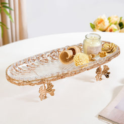 Ornate Metal Glass Decorative Boat Tray