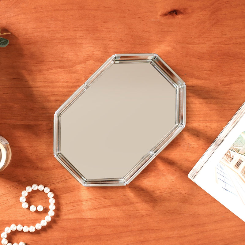 Crystal Mirror Base Vanity Tray Silver Small- Polygon Crystal Vanity Tray, Mirrored Base Tray, Silver Vanity Tray, Decorative Crystal Tray
