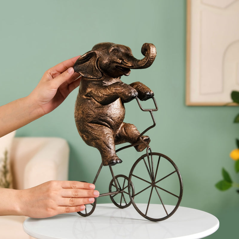 Decorative Cycling Elephant Resin Figure