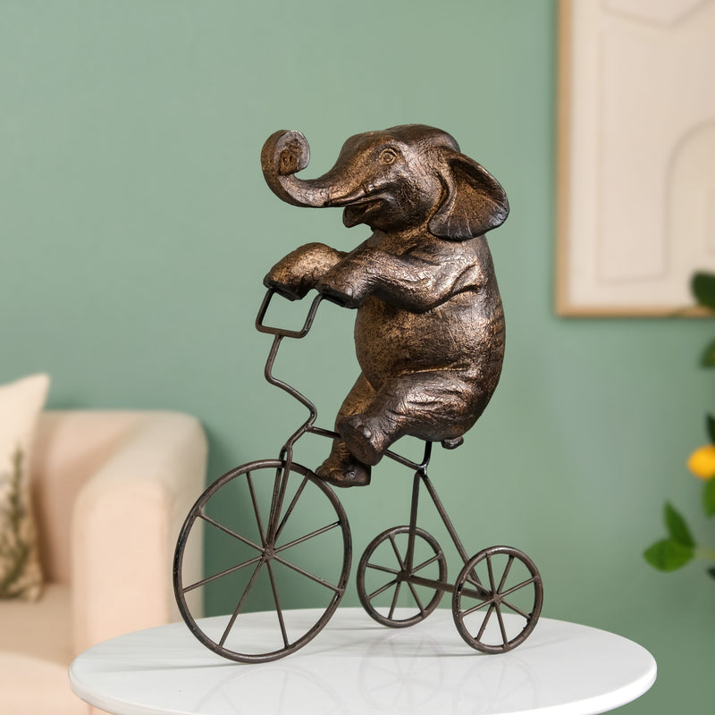 Decorative Cycling Elephant Resin Figure