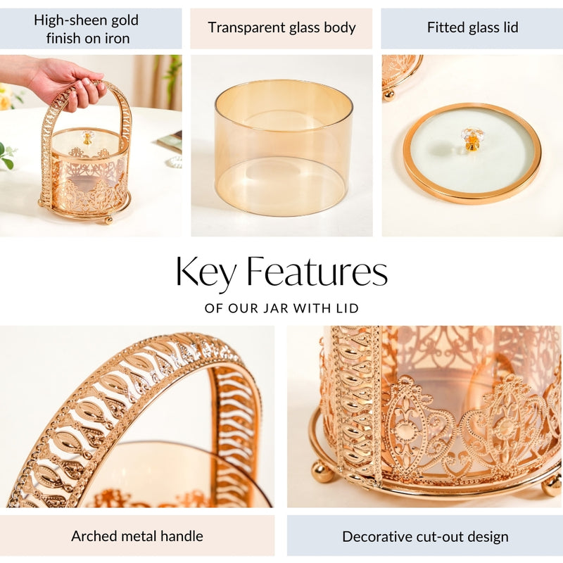 Decorative Glass Candy Jar With Handle And Lid