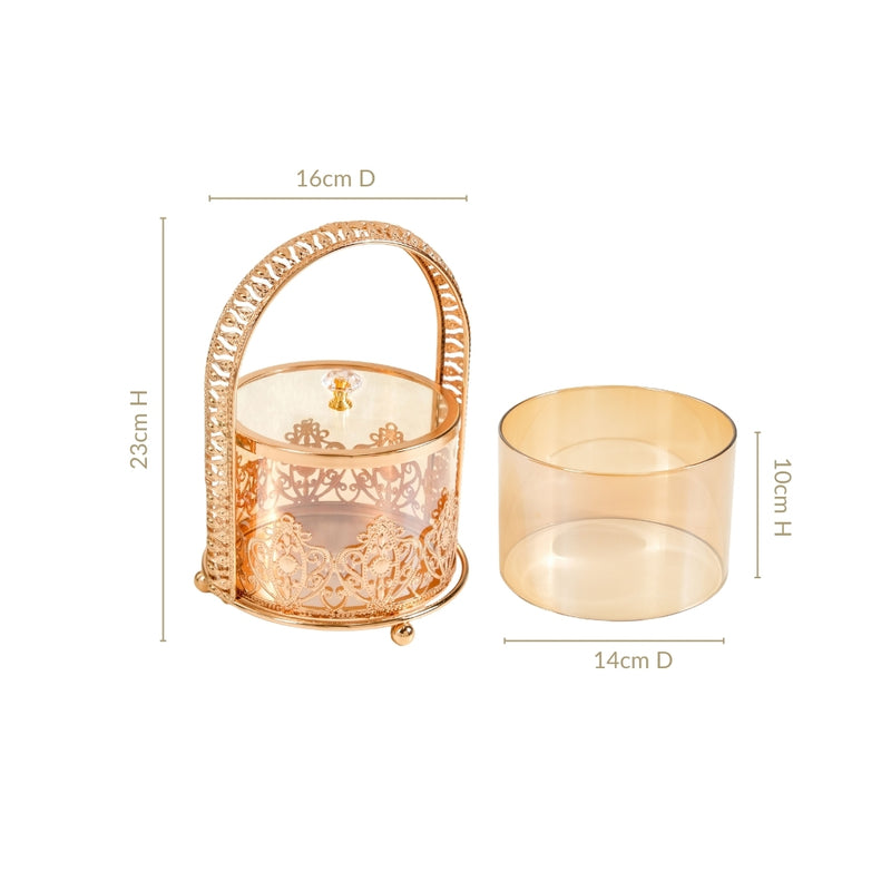 Decorative Glass Candy Jar With Handle And Lid