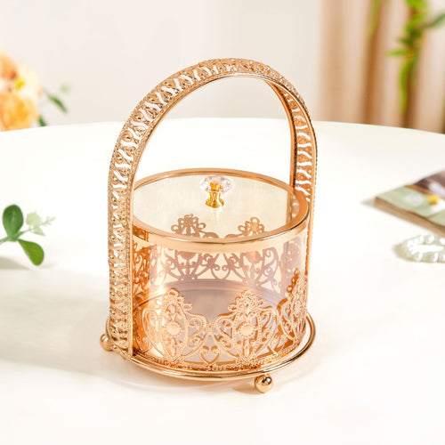 Decorative Glass Candy Jar With Handle And Lid