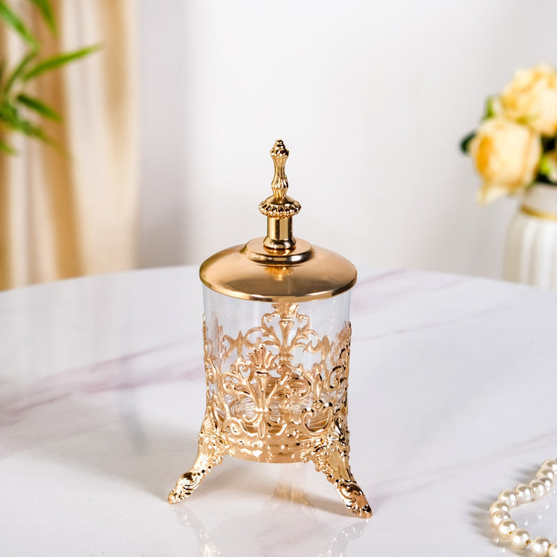 Ornate Vintage Decorative Glass Jar With Lid