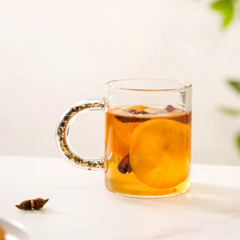 Gold Sparkle Glass Coffee Mug Set Of 2 425ml