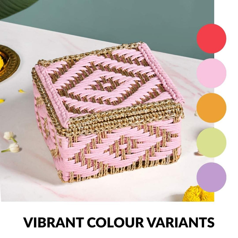 Decorative Multipurpose Handwoven Basket Gold And Pink