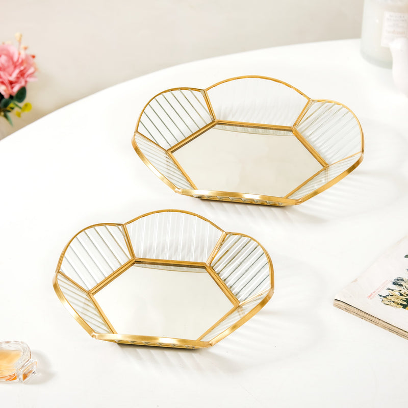 Nested Floral Mirrored Vanity Makeup Trays Set Of 2