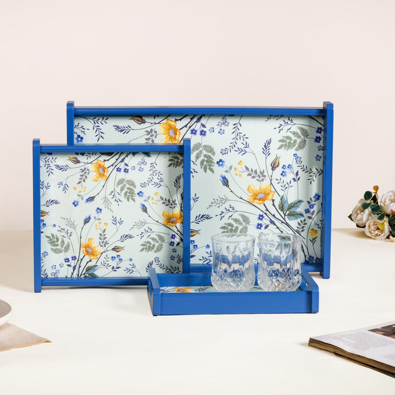 Set Of 3 Flower Field Wooden Serving Trays