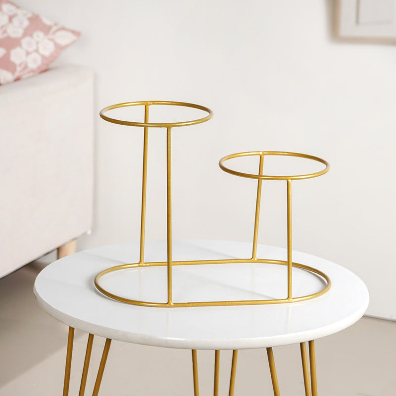 Decorative Two Tier Pink Planters With Gold Stand