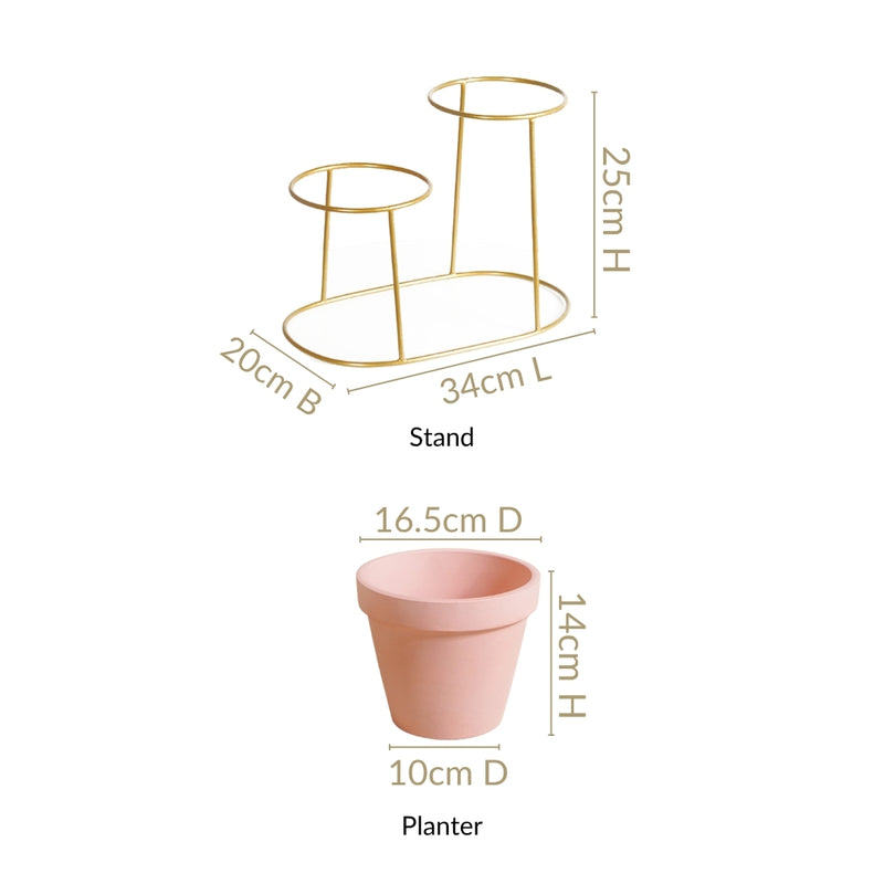 Decorative Two Tier Pink Planters With Gold Stand
