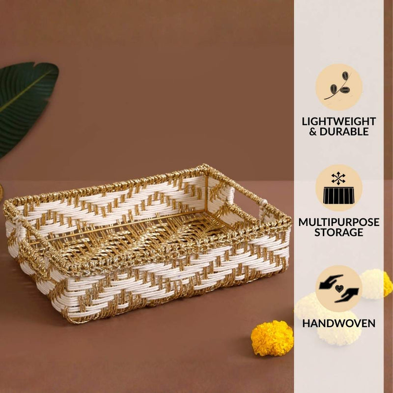 Decorative Woven Gift Hamper Basket White And Gold