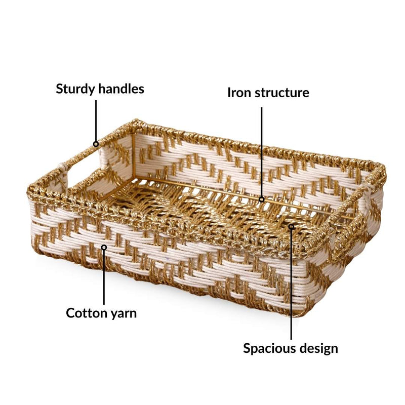 Decorative Woven Gift Hamper Basket White And Gold