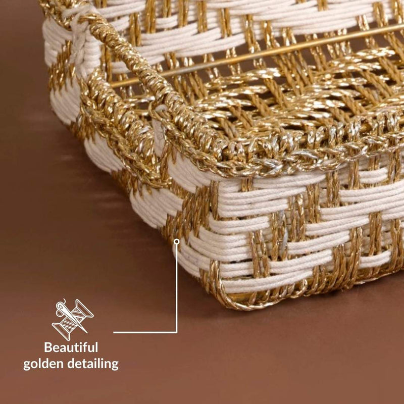 Decorative Woven Gift Hamper Basket White And Gold