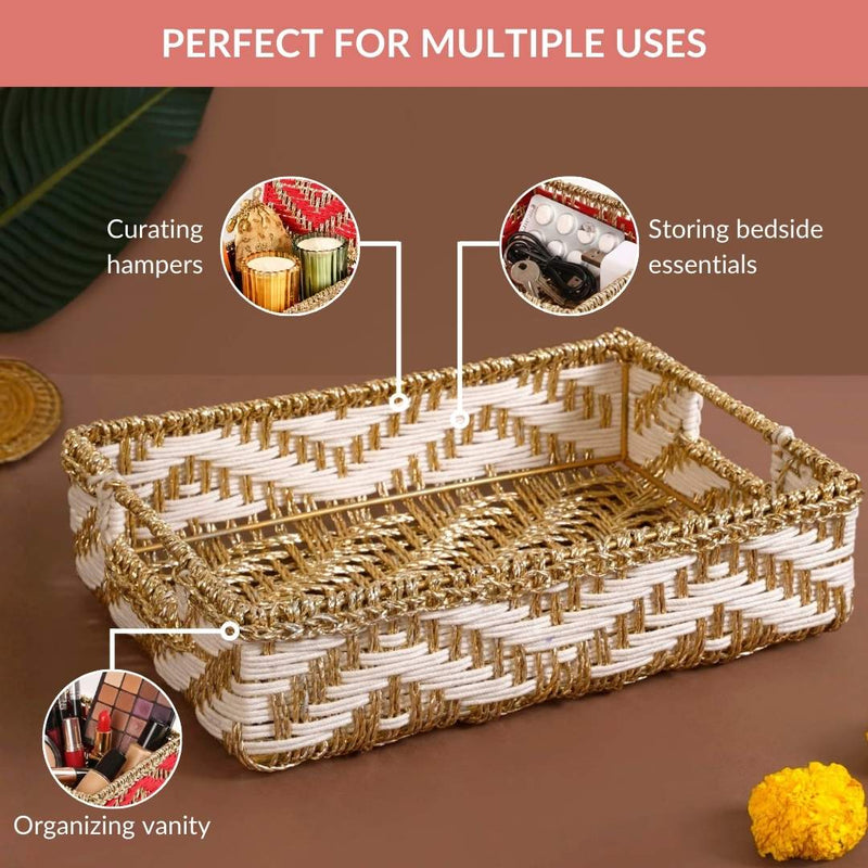 Decorative Woven Gift Hamper Basket White And Gold