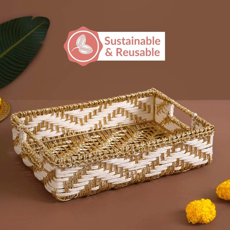 Decorative Woven Gift Hamper Basket White And Gold