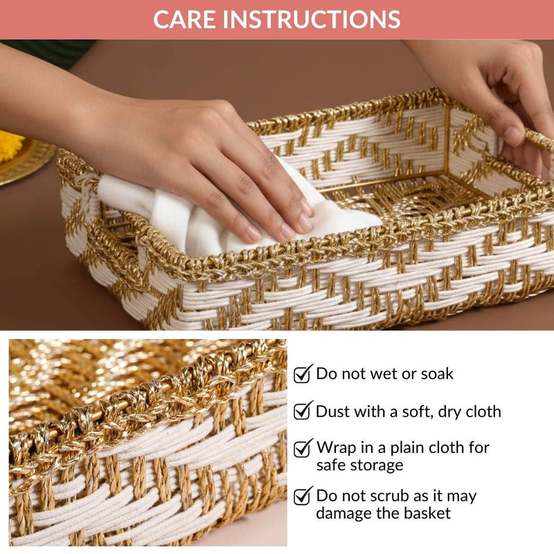 Decorative Woven Gift Hamper Basket White And Gold