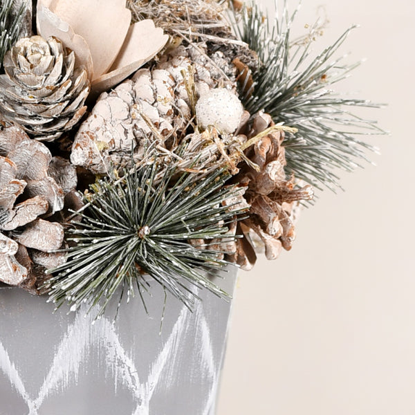 Frosty Pine Cones Dried Flower Pot