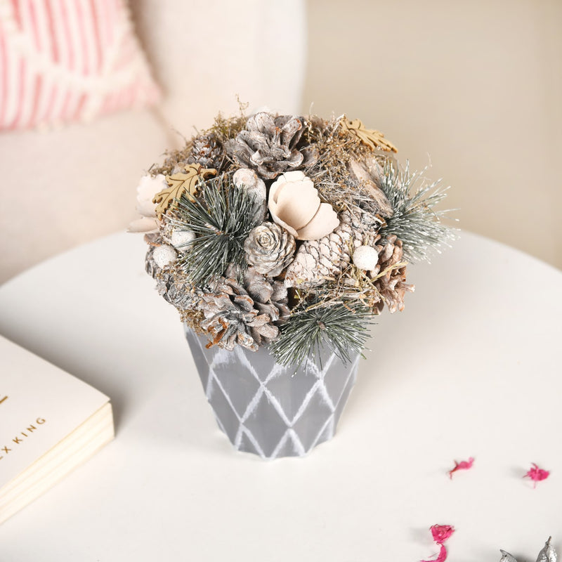 Frosty Pine Cones Dried Flower Pot