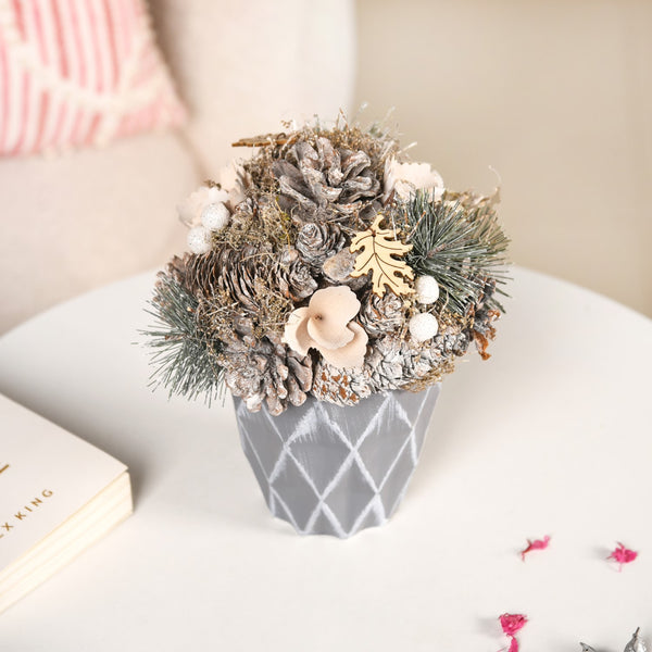 Frosty Pine Cones Dried Flower Pot