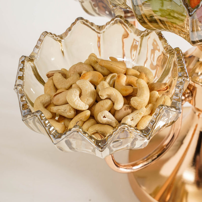 Chic 2 Layer Decorative Glass Bowls With Iron Stand