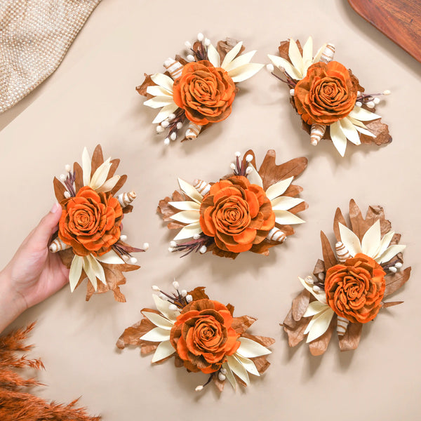 Autumn Orange Decorative Dried Flowers Set Of 6
