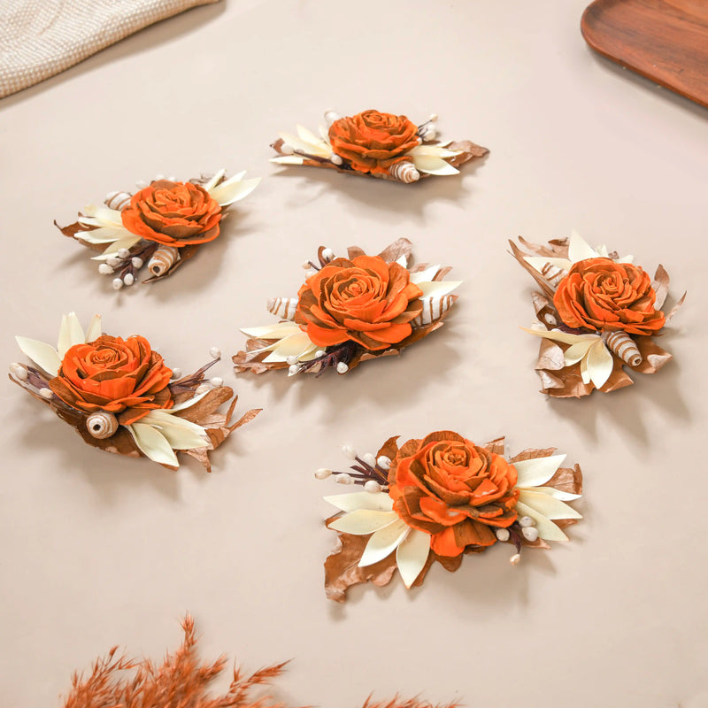 Autumn Orange Decorative Dried Flowers Set Of 6- Artificial flower, faux flower, decorative flowers, dried flowers for home decoration