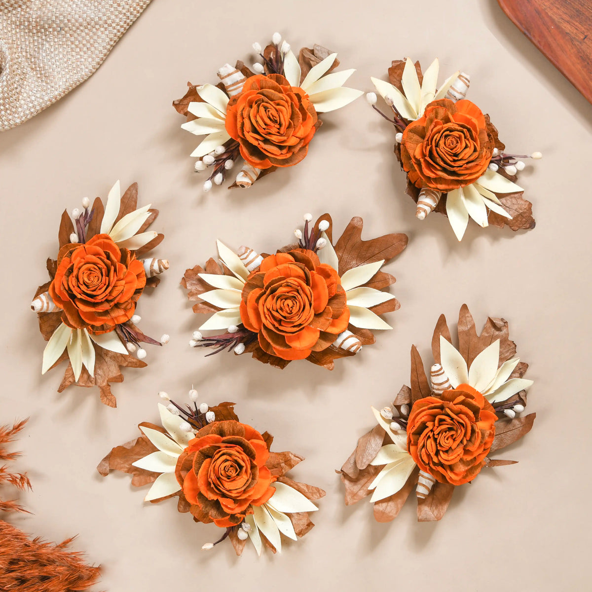 Autumn Orange Decorative Dried Flowers Set Of 6