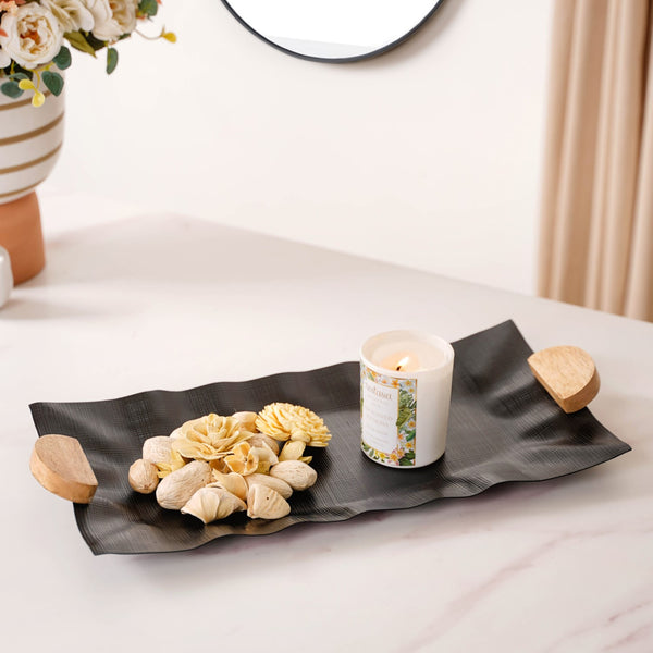 Metal Wood Fusion Serving Tray Black 17x8 Inch