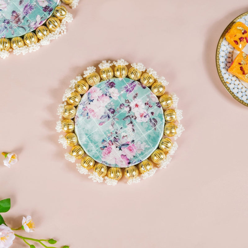 Pearls Decorative Round Trivet Mat Set Of 2 Green