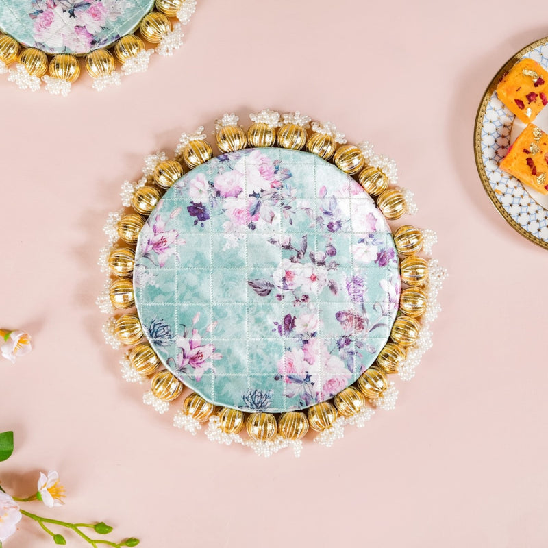 Pearls Decorative Round Trivet Mat Set Of 2 Green
