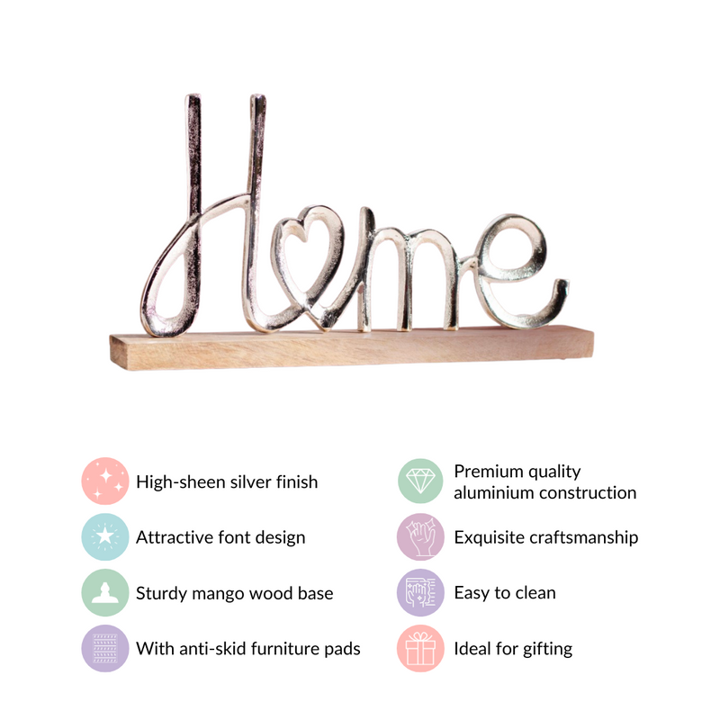 Home Lettering Showpiece For Living Room Decor - silver home showpiece, living room decor accent, modern decorative piece, stylish home accessories