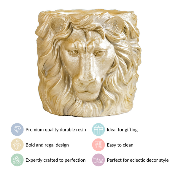 Majestic Lion Mane Resin Pot For Room Decor