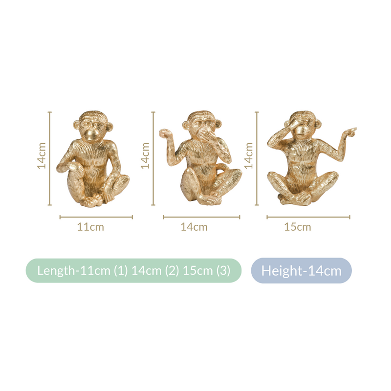 Gandhi Monkey Trio Resin Decor Showpiece Gold - Gandhi Monkey Trio, Resin Decor Showpiece, Gold Monkey Trio, Unique Monkey Sculpture