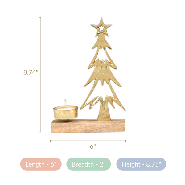 Set Of 2 Gold Christmas Tree Tea Light Holder