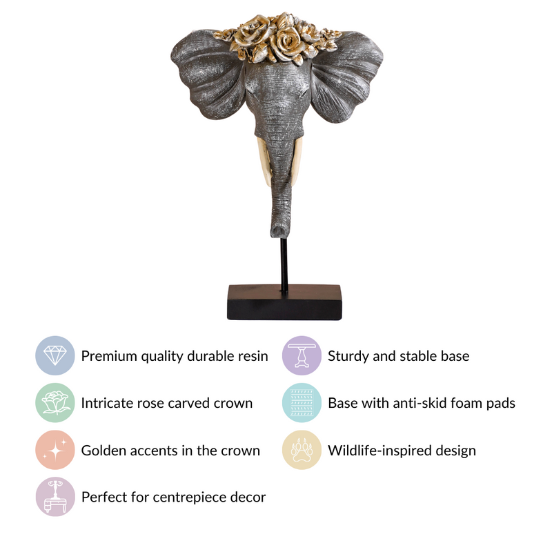Rose Crowned Elephant Bust Showpiece